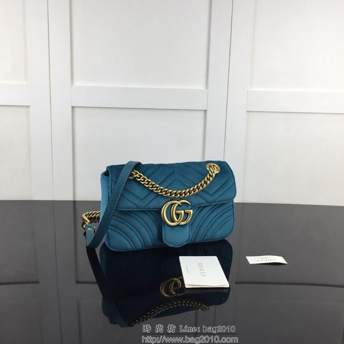 GUCCI古馳 新款 專櫃品質 原單 446744絨布 寶藍 鏈條單肩斜挎包HY1438